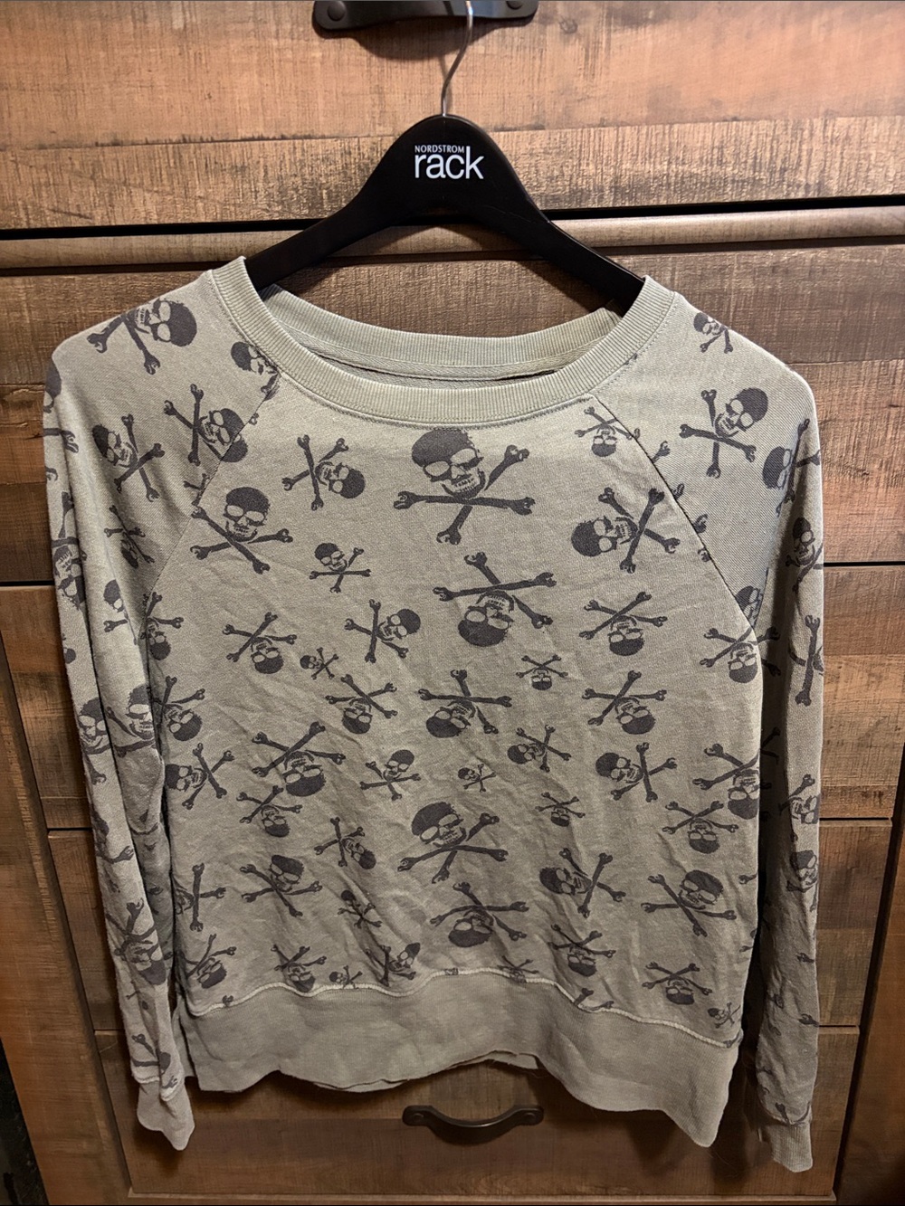 Grayson Threads Olive Green Sweatshirt with Gray Skull Pattern - Picture 2 of 5